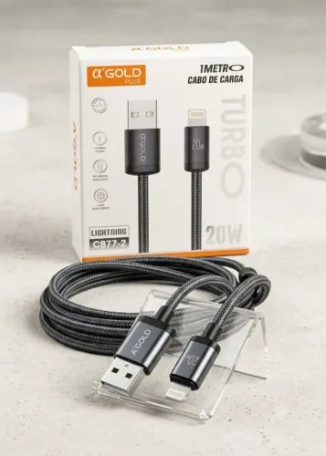 Cabo Para iPhone Lightning Reforçado em Tecido 20W Turbo A'Gold CB77-2 - 1 Metro Novo