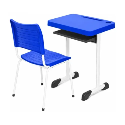 Conjunto Mesa E Cadeira Para Estudo Adulto Azul Ergonômico E Funcional 49081