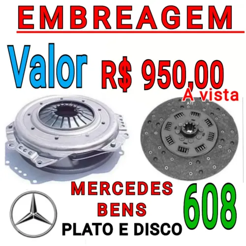 EMBREAGEM KIT PLATO E DISCO RECONDICIONADO DO CAMINHÃO MERCEDES-BENZ MODELO 608 COM 250 MM