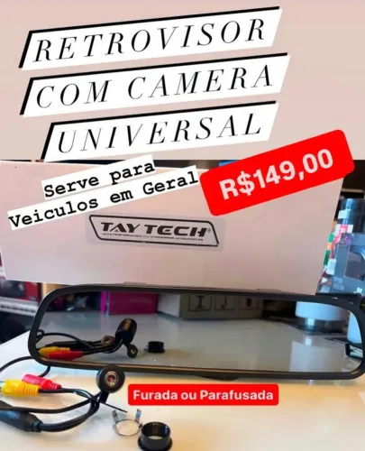 Kit Espelho Retrovisor Monitor Com Câmera De Ré Borboleta Veicular Carro Estacionamento