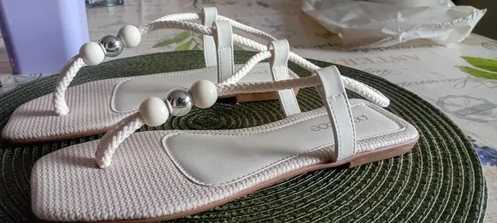 Sandália Rasteira Penélope Esferas Corda Off White