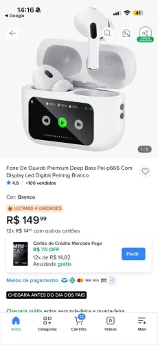 Fone Bluetooth Peining Pei-P666 C/ Tela Touch E Cancelamento Ruído (Estado De Novo)