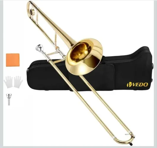 VEDO Trombone de Vara Sib Tenor Dourado - Modelo VD-CHJA, Latão com Banho de Cobre