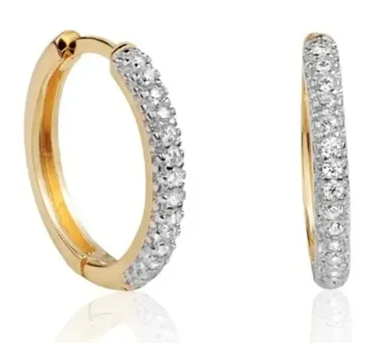 Brinco De Argola Click Em Ouro 18k 12mm Cravejada Zircônias Amarelo