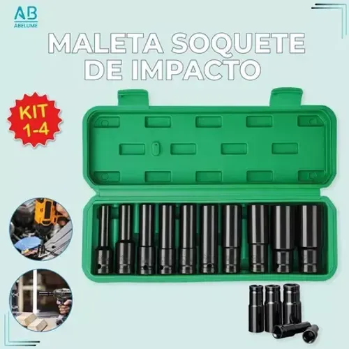 Kit Maleta Soquete de Impacto Material de Aço Carbono Alta Qualidade Soquete Sextavado Lon