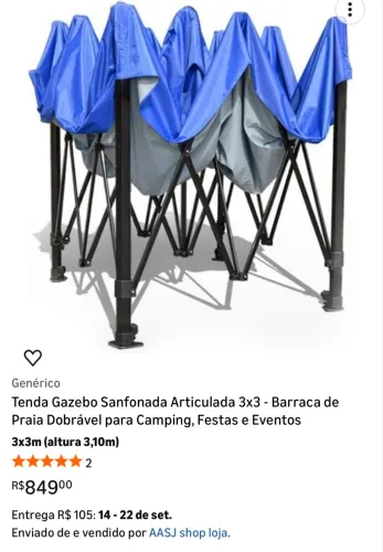 Tenda Gazebo Sanfonada Articulada 3x3 - Barraca de Praia Dobrável para Camping,
