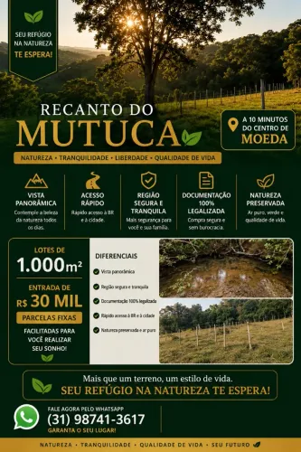 Lotes de 1.000m² a 10 minutos do centro de  Moeda MG | Natureza e Vista Panorâmica