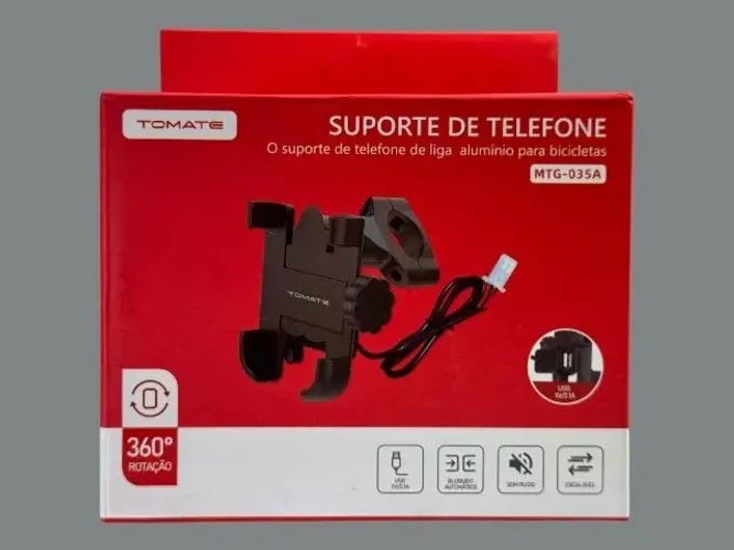 Suporte de Celular de Alumínio para Moto com Carregador USB