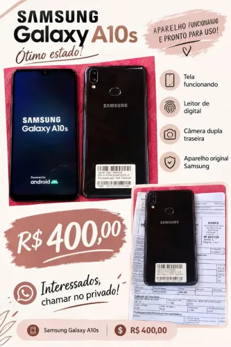 Samsung Galaxy A10s Preto 32GB - Ótimo Estado - R$ 400