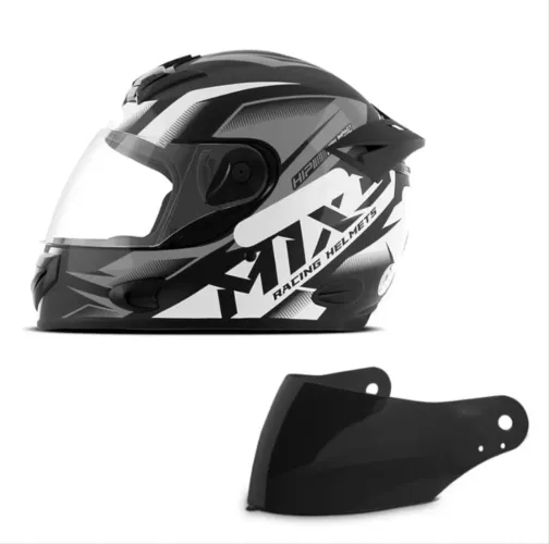 Capacete, novo na caixa, cor grafite, duas viseiras.