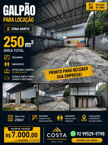 OPORTUNIDADE! GALPÃO 250m² COBERTO + MEZANINO NA ZONA NORTE