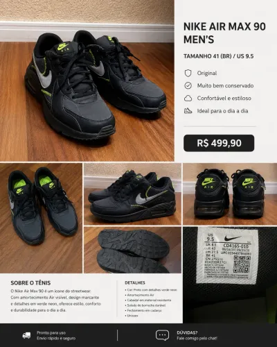 Nike Air Max 90 Original - Preto com Verde Neon