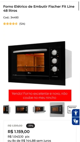 Forno Elétrico de Embutir Fischer Fit Line 48 litros