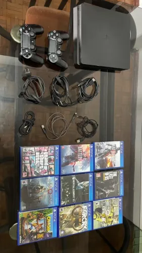 Ps4 Slim 500gb + 2 Controles + 9 Jogos (gta V, God Of War, Tlou)
