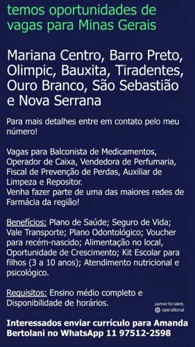 Vagas abertas em Minas Gerais