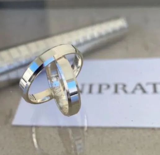 Par de Alianças Prata Chanfradas 6mm + Gravação. Namoro, Casamento - Promoção!