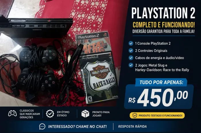 PlayStation 2 Slim Completo + 2 Controles + Jogos - R$ 450