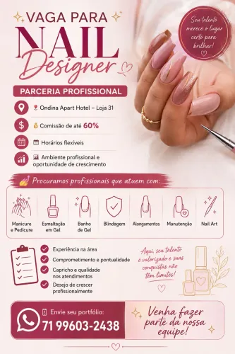 VAGA PARA NAIL DESIGNER NA ONDINA - COMISSÃO DE ATÉ 60%
