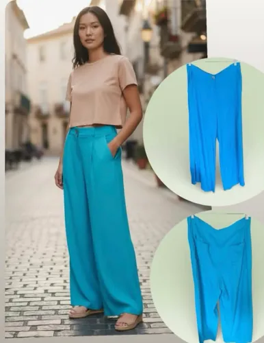 Calça linho azul, tamanho 42, cortelle 