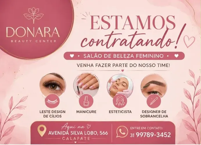 Vagas para Manicure, Lash Designer, Esteticista e Designer de Sobrancelhas - Donara Beauty