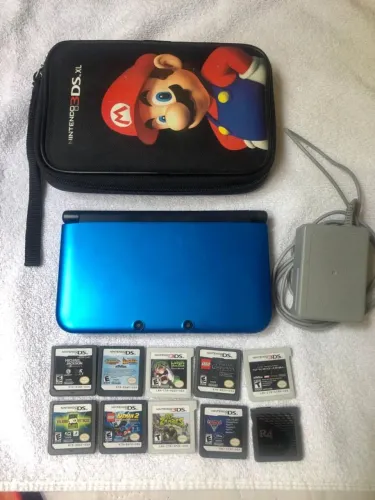 Nintendo 3DS XL Original Azul + 9 Jogos Físicos + R4 - Muito Conservado