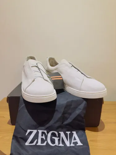 Tênis Zegna off white camurça suede masculino 