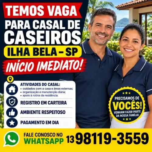 Vaga Para Casal de Caseiros - Com Experiencia - Ilha Bela - SP