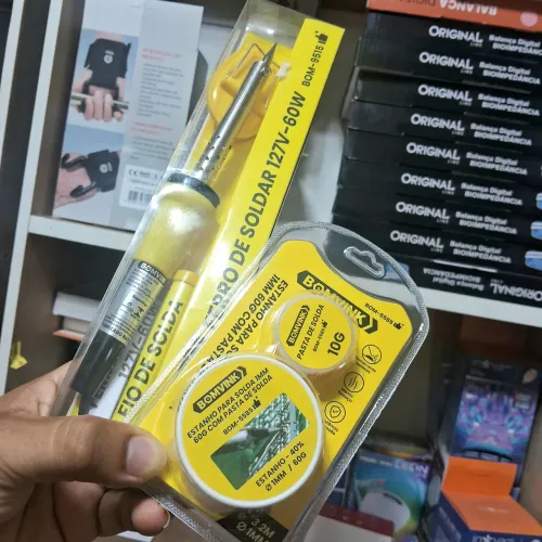 Kit ferro solda 60w + estanho 4 metos + pasta de solda