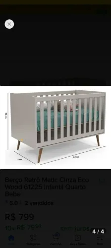 Berço retro(novo) na cor cinza com colchao ortobom baby light d18 (1,30 x0,70 e 12cm) novo