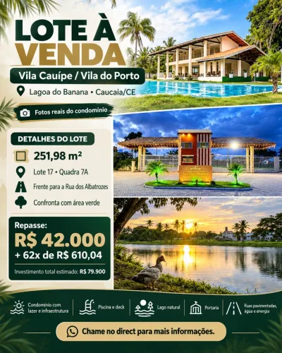 Lote 252m² Vila Cauípe / Vila do Porto - Lagoa do Banana - Pronto para Construir