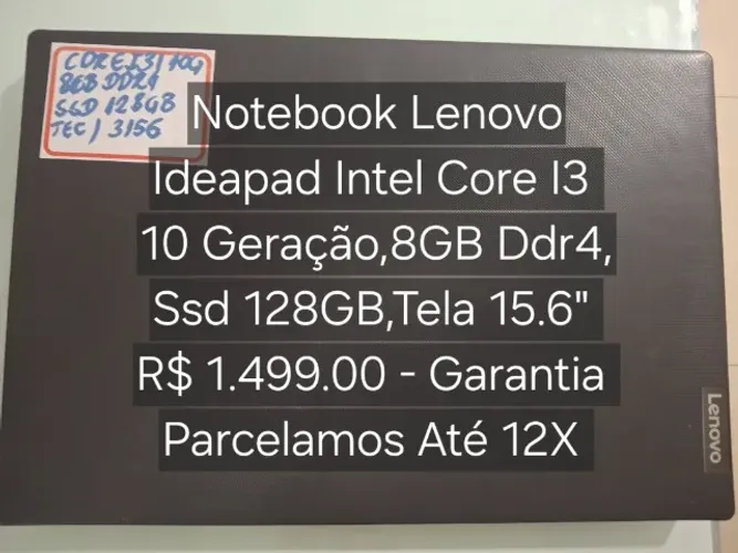 Notebook Lenovo Intel Core I3 ,8GB Ddr4,Ssd 128GB Modelo Novo - Garantia.