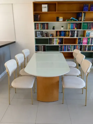 Mesa de madeira maciça com tampo de vidro 2,0x90