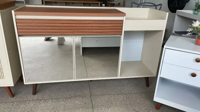 Buffet Nova York Com Portas Espelhadas 100% MDF 1 Gaveta - Montagem Grátis 