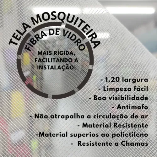 Tela Mosquiteira Fibra de vidro 1,20 largura (Somente venda da tela)