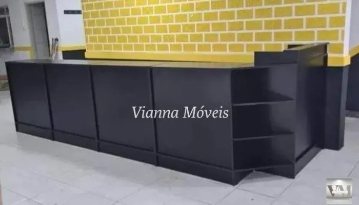 Balcão Caixa em L + 4 Balcões Atendimento - Preto - NOVO