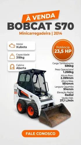 Mini Carregadeira Bobcat Mod S70 Ano 2014