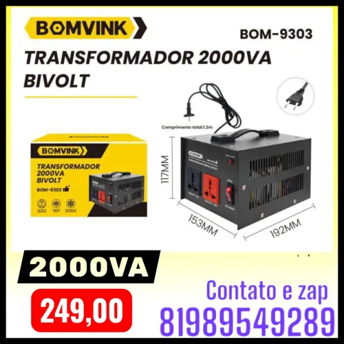transformador de voltagem bivolt da marca Bomvink, modelo BOM-9303.