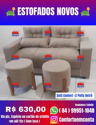 Sofá Confort + 2 Puffs Retrô - Novo diretamente da fábrica.