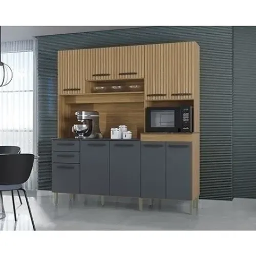 Kit cozinha Eliza damasco/ripado cinza 