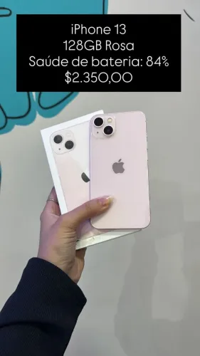 Phone 13 / 128GB / Rosa / Saúde de bateria 84% / R$ 2.350,00
