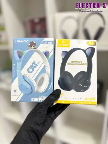 Fone bluetooth gatinho com led
