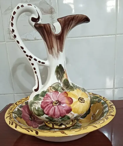 Maravilhosa Jarra com Bacia decorativo de cerâmica  Anos 80 Raridade Vintage 