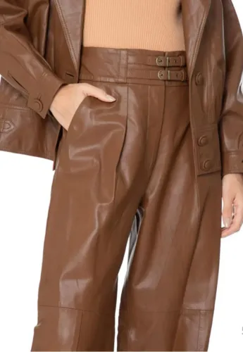 Calça Feminina De Couro Pantalona Animale