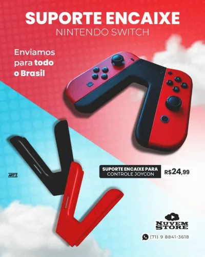Suporte encaixe para Controle Joycon Nintendo Switch Cores preto e vermelho