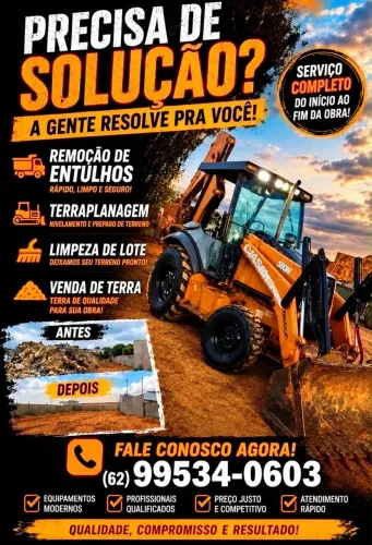 Terraplanagem,limpeza de lote,remoção de entulhos,venda de terra