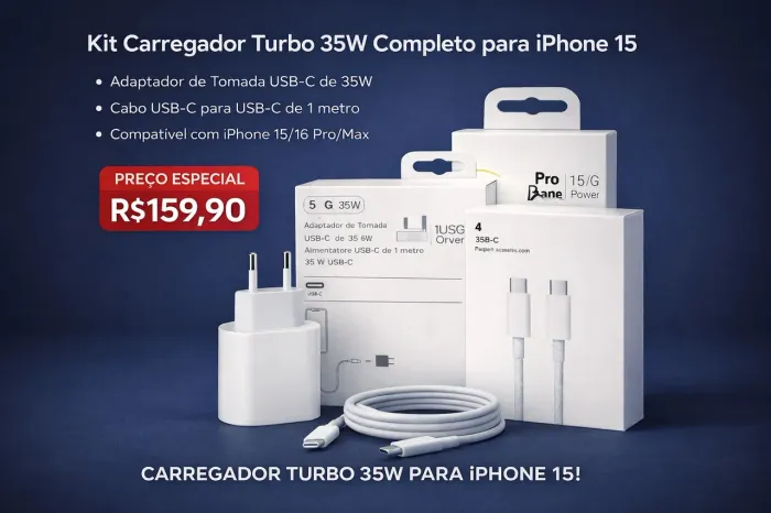 ? Carregador Turbo Apple USB-C 35W + Cabo USB-C 1m - Original Compatível iPhone ENTREGO)