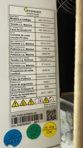 Inversor Growatt trifásico 17kW