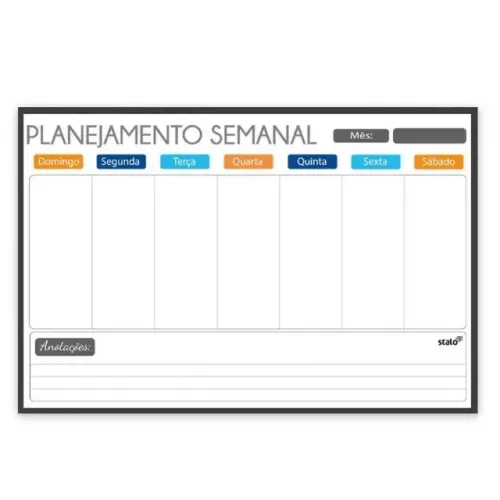 Quadro de Rotina Semanal - Planner - Planejamento diário - 60x40 - Moldura MDF FIT - STALO