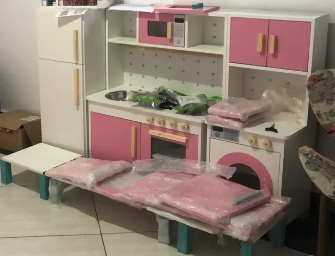 Cozinha Infantil Madeira Completa - Geladeira + Máquina de Lavar