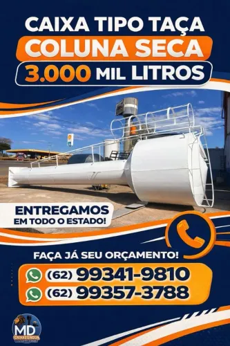 Caixa D'água tipo taça coluna seca 3.000mil litros 